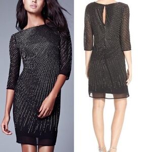 NEW  Adrianna Papell Beaded Sheath 3/4 Sleeve Dress Cocktail Black 14